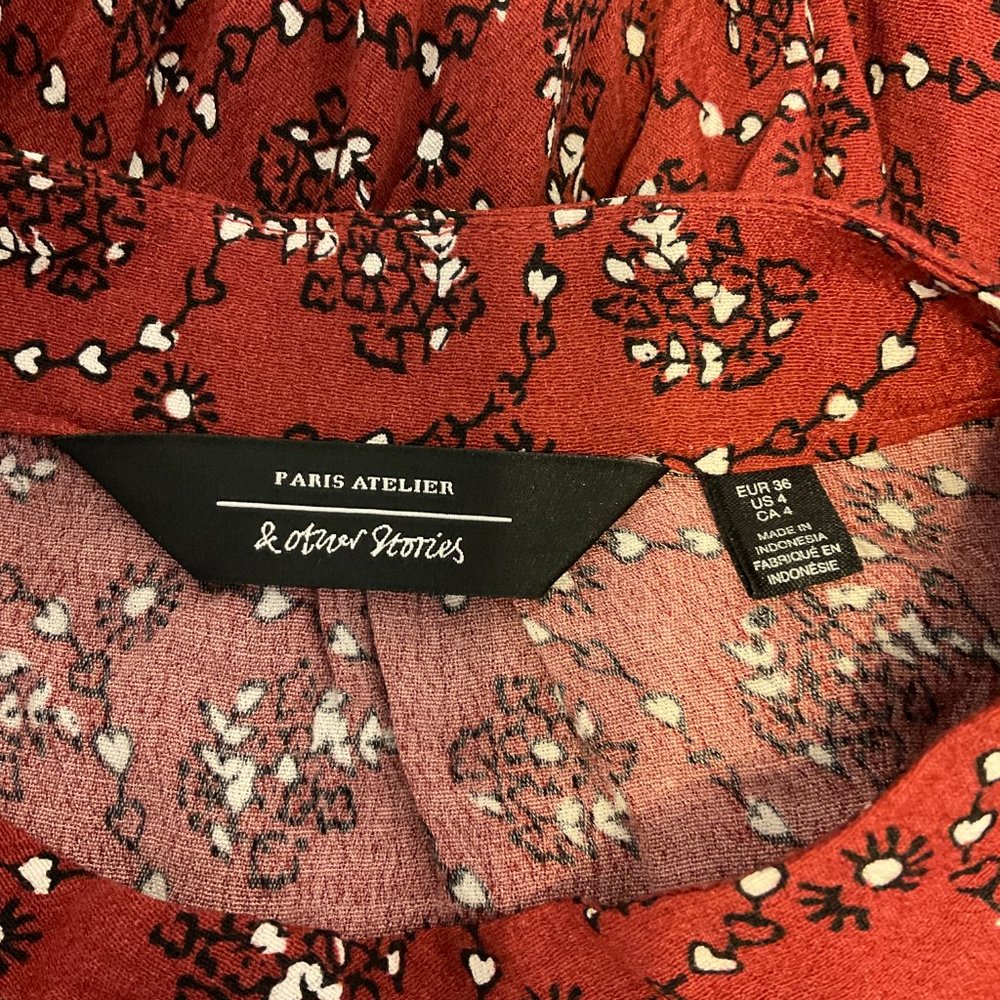 & Other Stories Dress US 4 Maroon White Black Print Long Sleeve Half Button - Picture 10 of 10